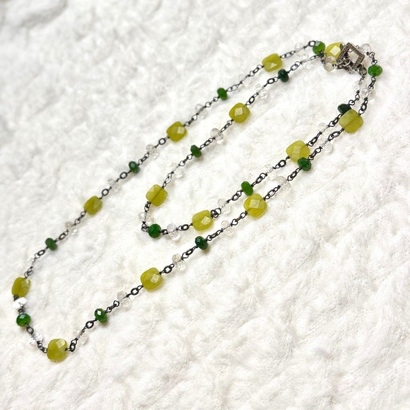 Sisilpada Jewelry - Vintage Silpada Sterling Silver Green‎ Jade Crystal Beaded Necklace 17 inch